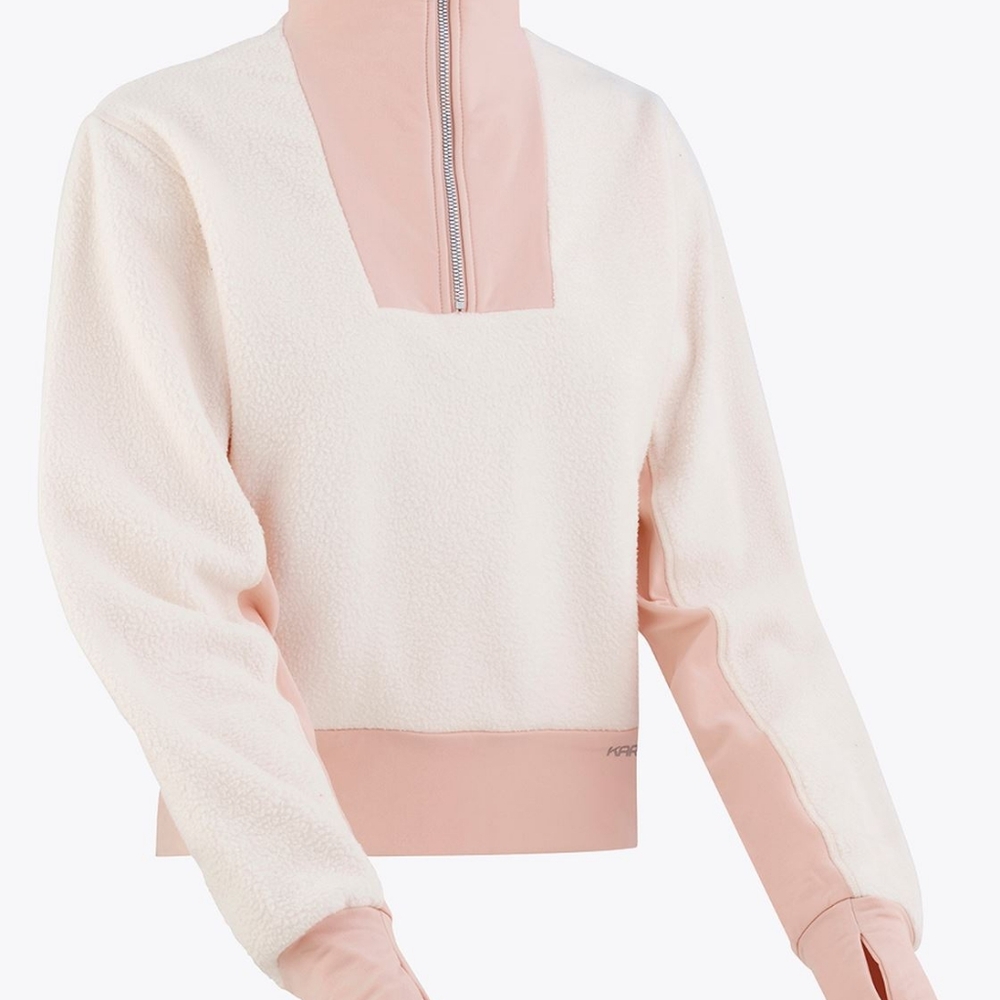 Kari Traa Light Grey and Cream Teddy Fleece Pullover